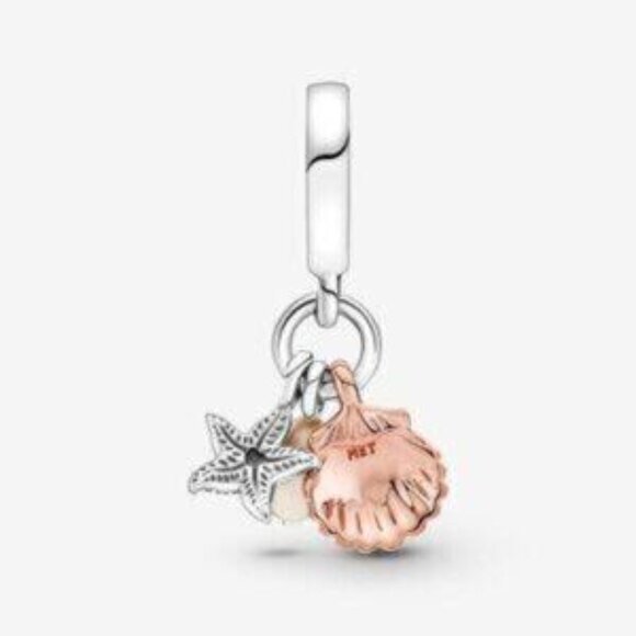 Pandora Freshwater Cultured Pearl, Starfish & Shell Triple Dangle Charm - Picture 3 of 5